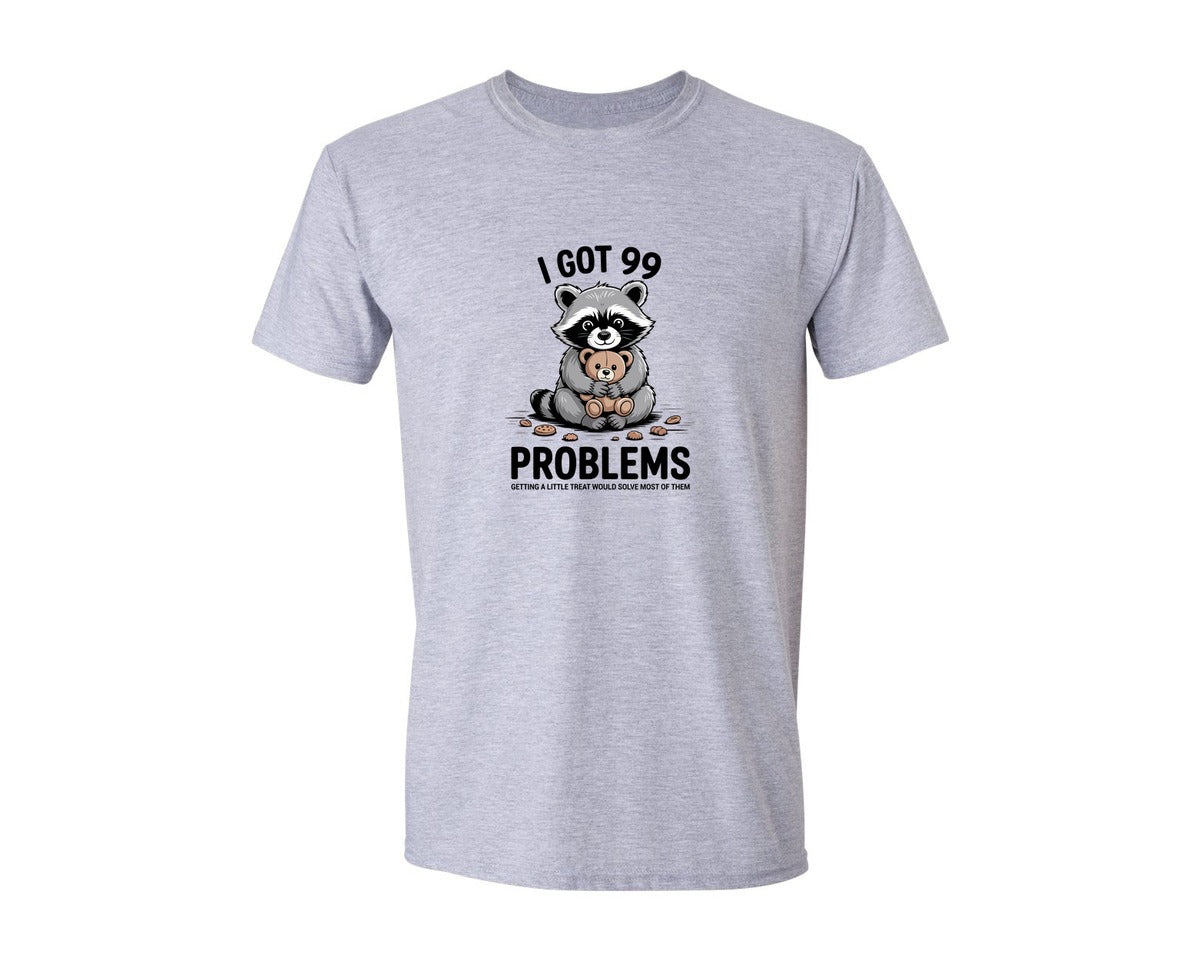 brand:Generic|color:Sports Grey / Athletic Heather|I Got 99 Problems Raccoon T Shirt Graphic T-Shirt