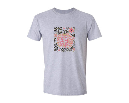 brand:Generic|color:Sports Grey / Athletic Heather|Boho Floral Pink Pumpkin Shirt Graphic T-Shirt