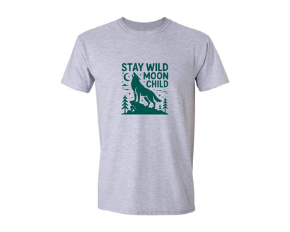 brand:Generic|color:Sports Grey / Athletic Heather|Stay Wild Moon Child Wolf Graphic T-Shirt