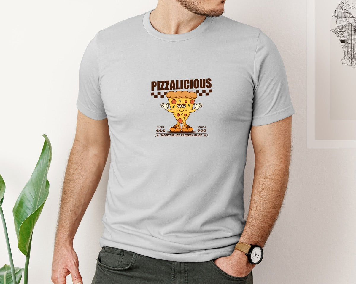 brand:Bella Canvas|color:Sports Grey / Athletic Heather|Vintage Slice Pizza Cartoon Character Graphic T-Shirt
