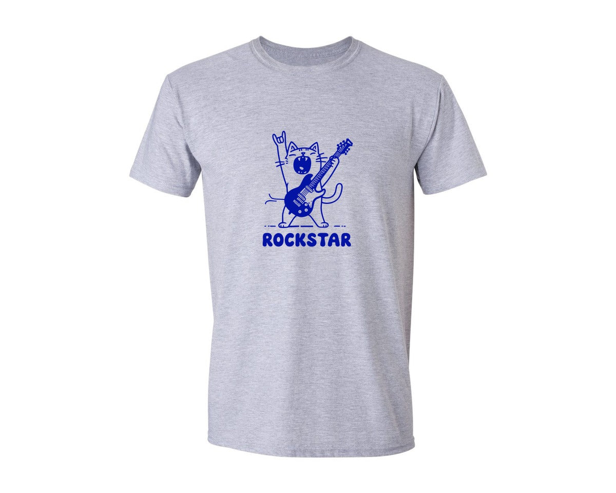brand:Generic|color:Sports Grey / Athletic Heather|Rockstar Cat Cool Guitar Cat Graphic T-Shirt
