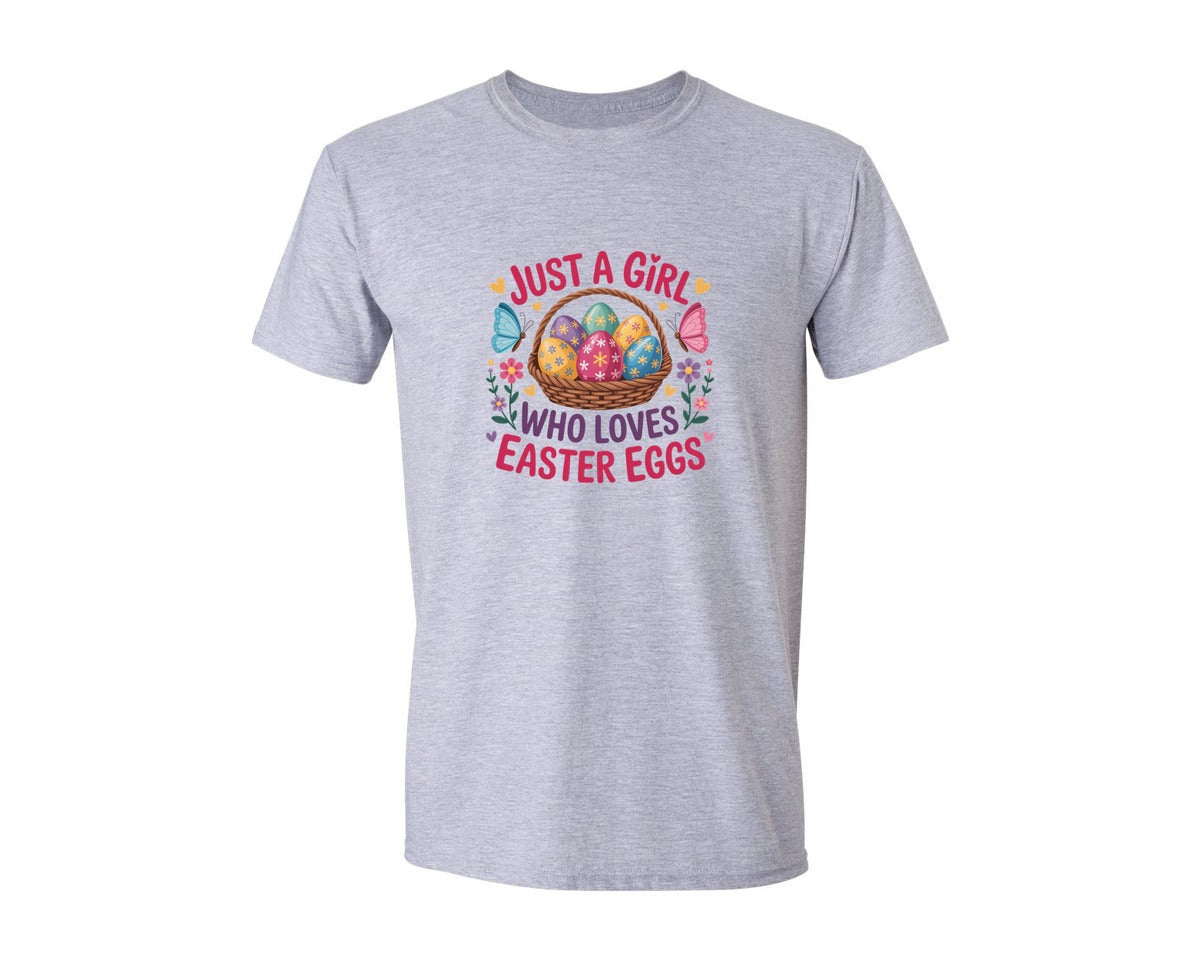 brand:Generic|color:Sports Grey / Athletic Heather|Just A Girl Who Loves Easter Eggs 2 Graphic T-Shirt