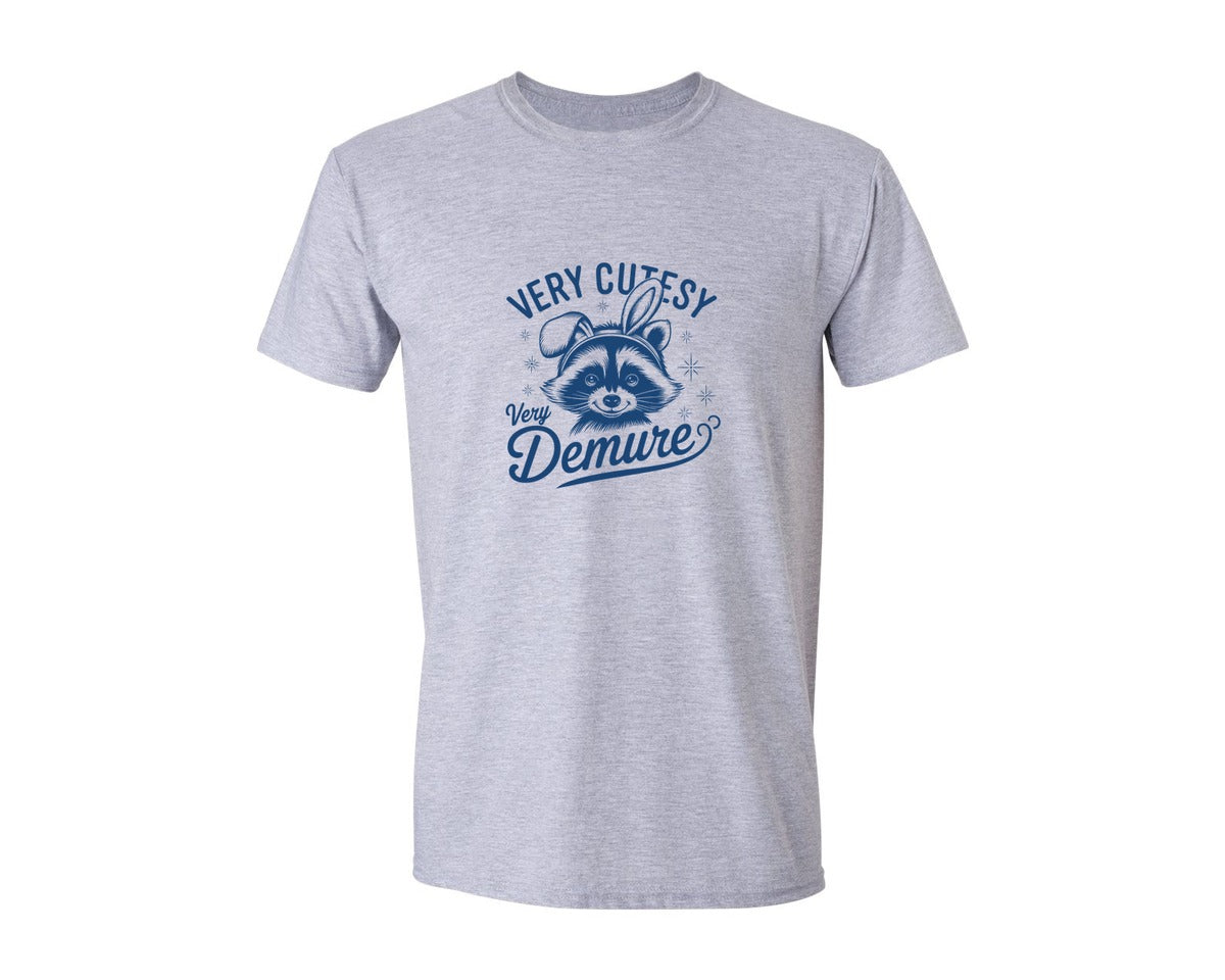brand:Generic|color:Sports Grey / Athletic Heather|Very Cutesy Very Demure Raccoon T Shirt Graphic T-Shirt