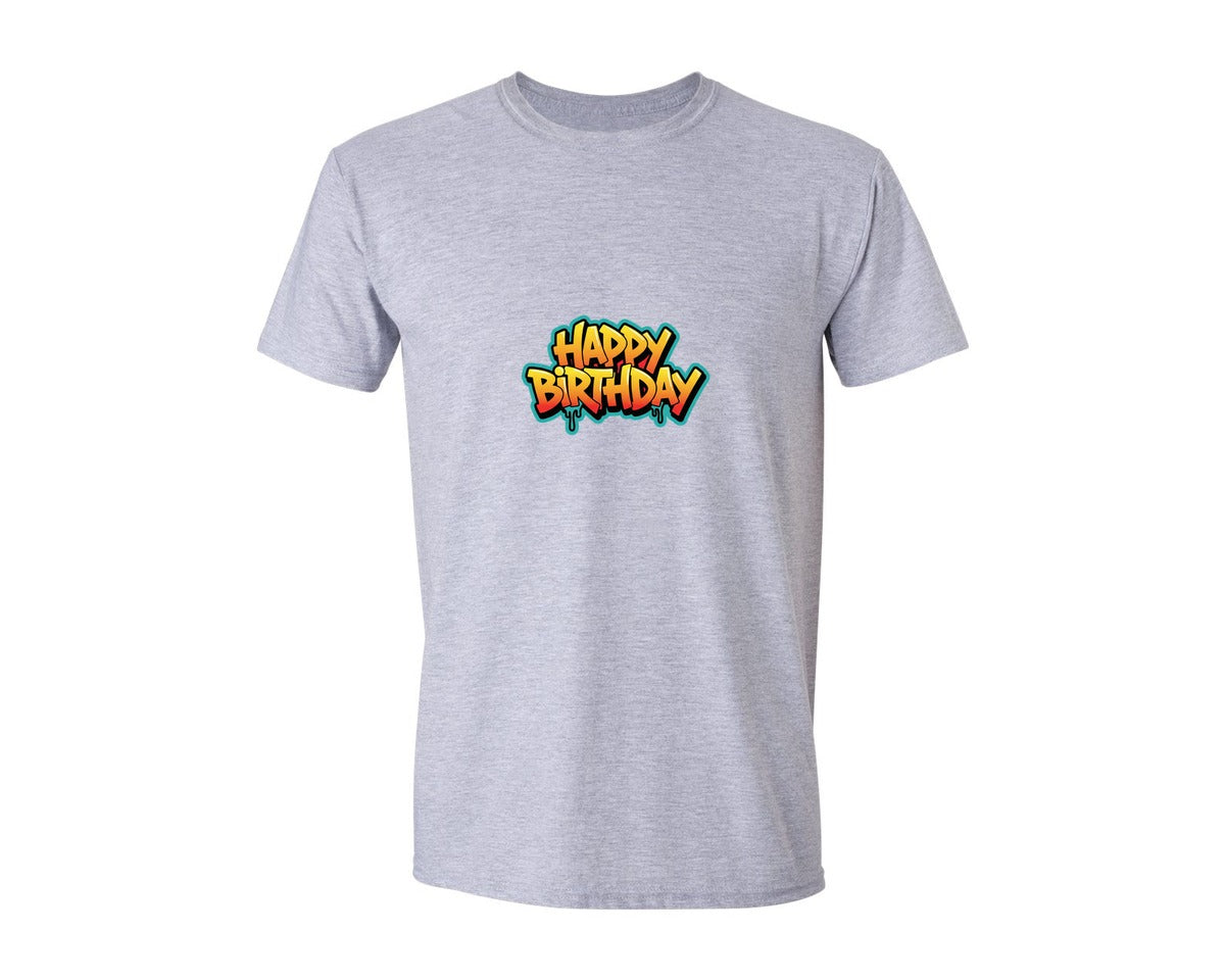 brand:Generic|color:Sports Grey / Athletic Heather|Happy Birthday Graffiti Graphic T-Shirt