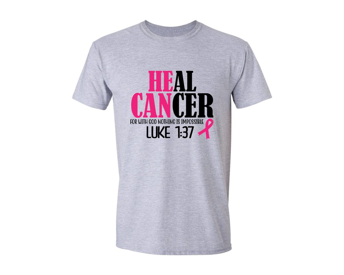brand:Generic|color:Sports Grey / Athletic Heather|Heal Cancer Breast Cancer Graphic T-Shirt