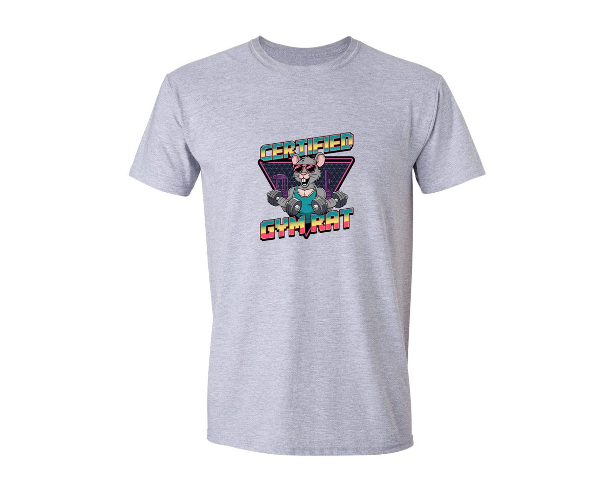 brand:Generic|color:Sports Grey / Athletic Heather|Certified Gym Rat Funny Vintage 90S Graphic T-Shirt