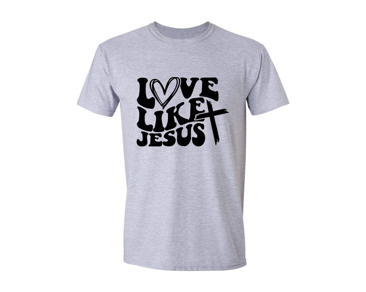 brand:Generic|color:Sports Grey / Athletic Heather|Love Like Jesus Wavy 2 Graphic T-Shirt
