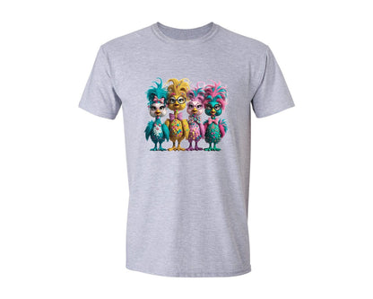 brand:Generic|color:Sports Grey / Athletic Heather|Chick Squad Cute Colorful Birds Graphic T-Shirt