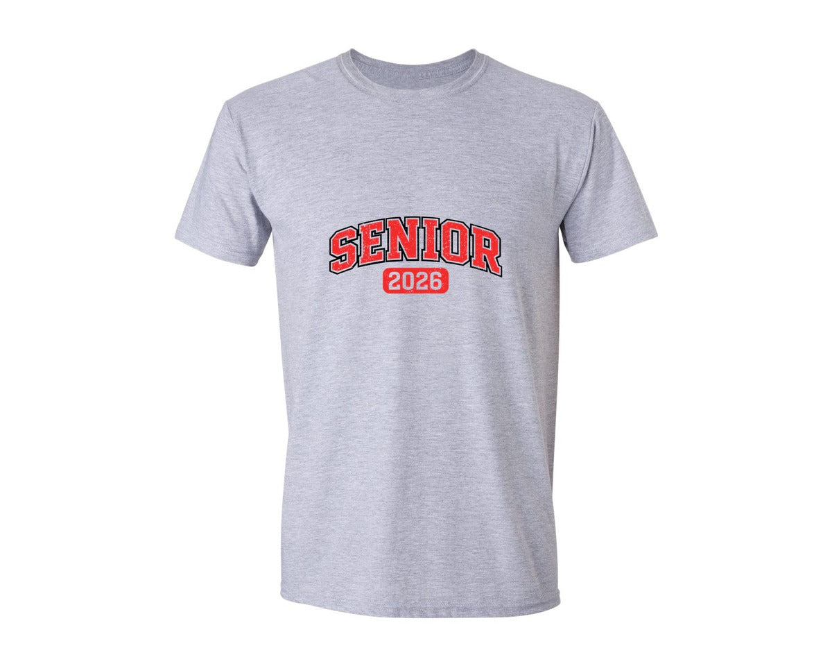 brand:Generic|color:Sports Grey / Athletic Heather|Distressed Red Senior 2026 Typography Graphic T-Shirt