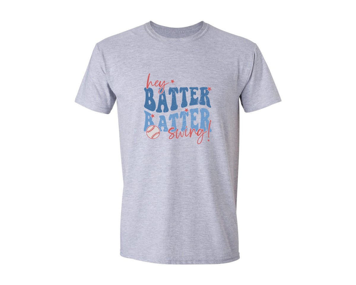 brand:Generic|color:Sports Grey / Athletic Heather|Retro Baseball Hey Batter Batter Swing Graphic T-Shirt