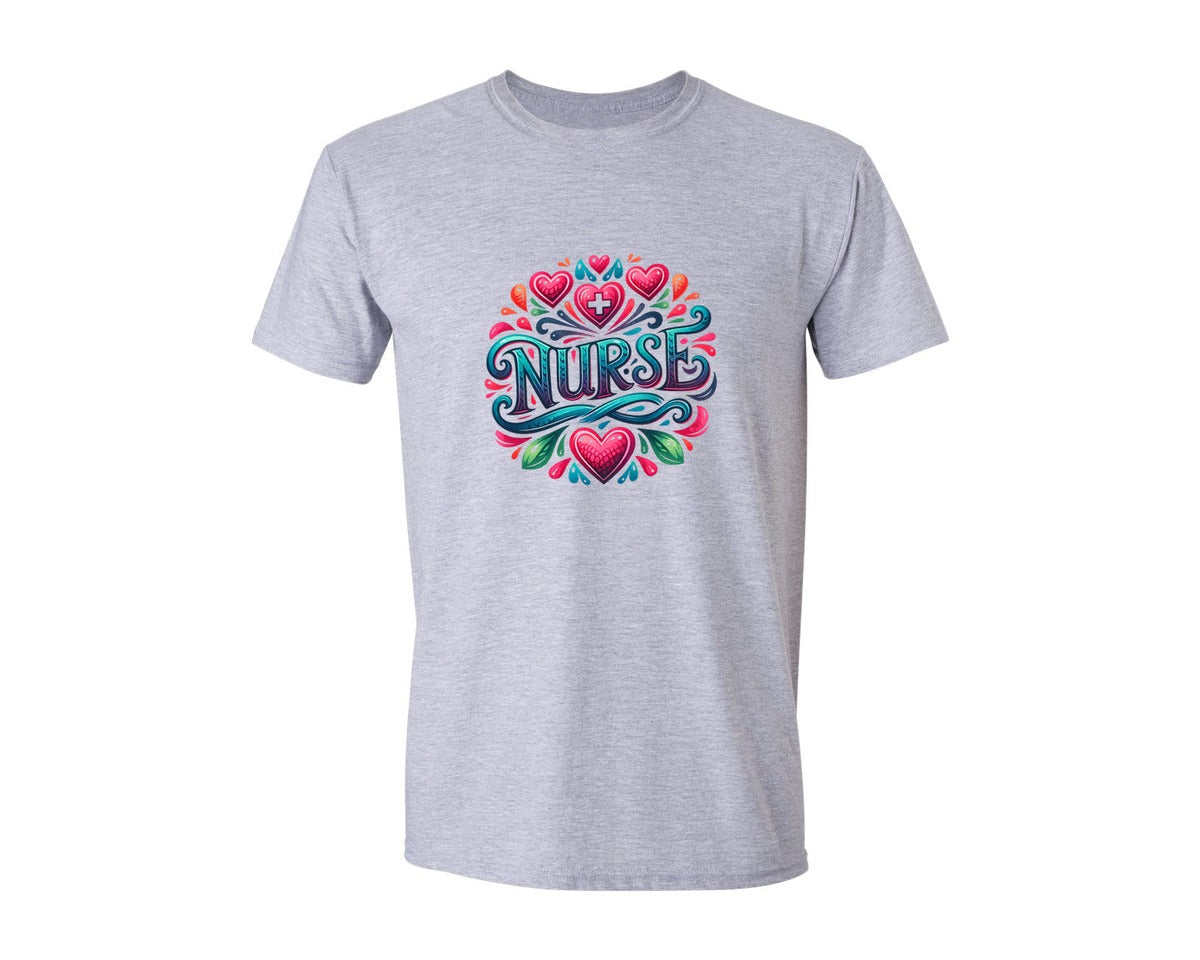 brand:Generic|color:Sports Grey / Athletic Heather|Nurse Hospital Carer Medic Hearts Graphic T-Shirt