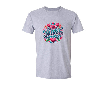 brand:Generic|color:Sports Grey / Athletic Heather|Nurse Hospital Carer Medic Hearts Graphic T-Shirt