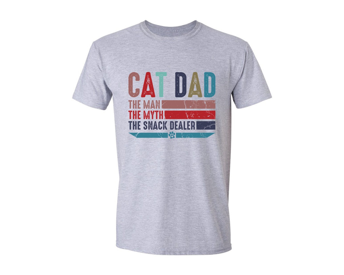 brand:Generic|color:Sports Grey / Athletic Heather|Cat Dad Snack Dealer Dad Graphic T-Shirt