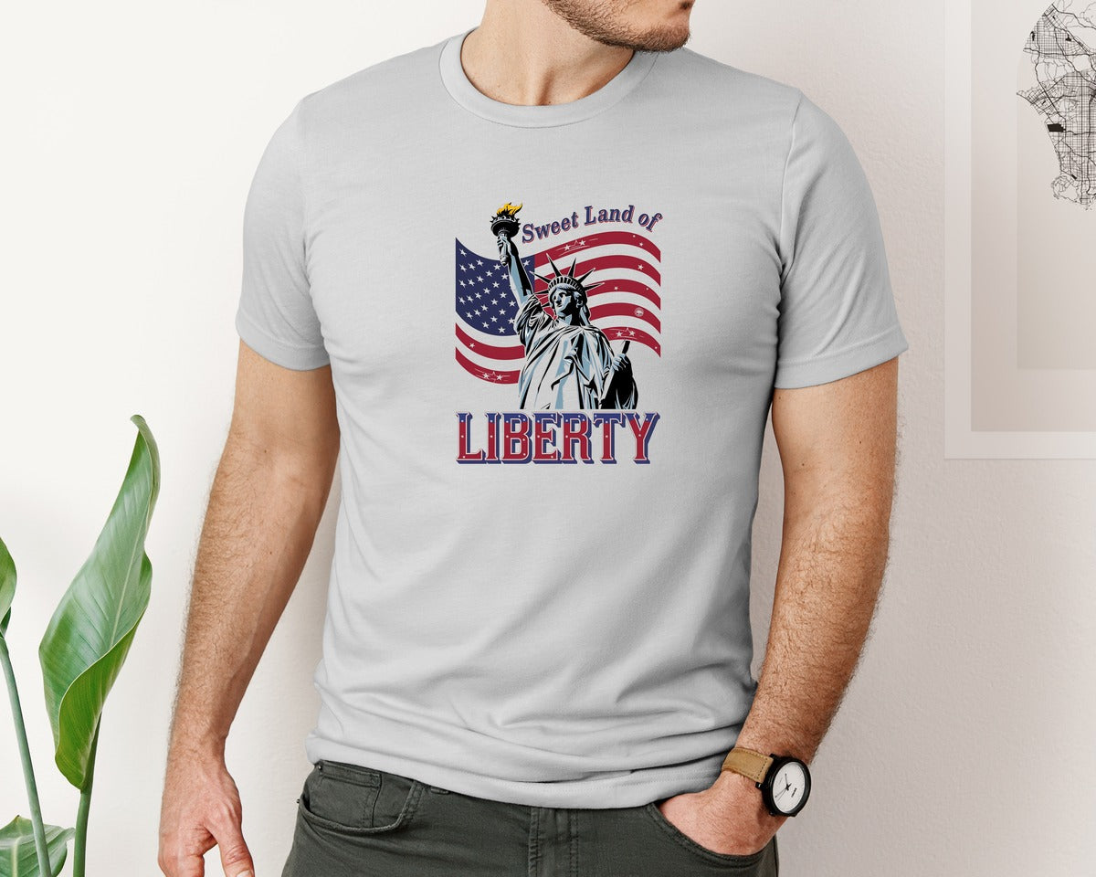 brand:Bella Canvas|color:Sports Grey / Athletic Heather|4Th Of July Vintage Liberty Design Graphic T-Shirt