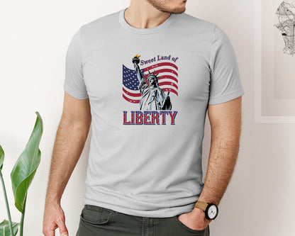 brand:Bella Canvas|color:Sports Grey / Athletic Heather|4Th Of July Vintage Liberty Design Graphic T-Shirt