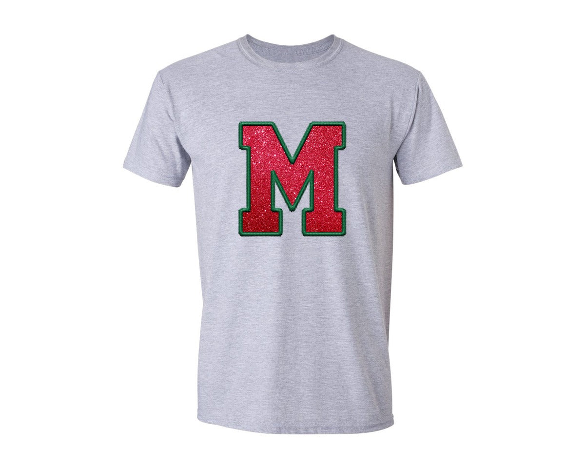 brand:Generic|color:Sports Grey / Athletic Heather|Faux Embroidery Sequin Letters Graphic T-Shirt