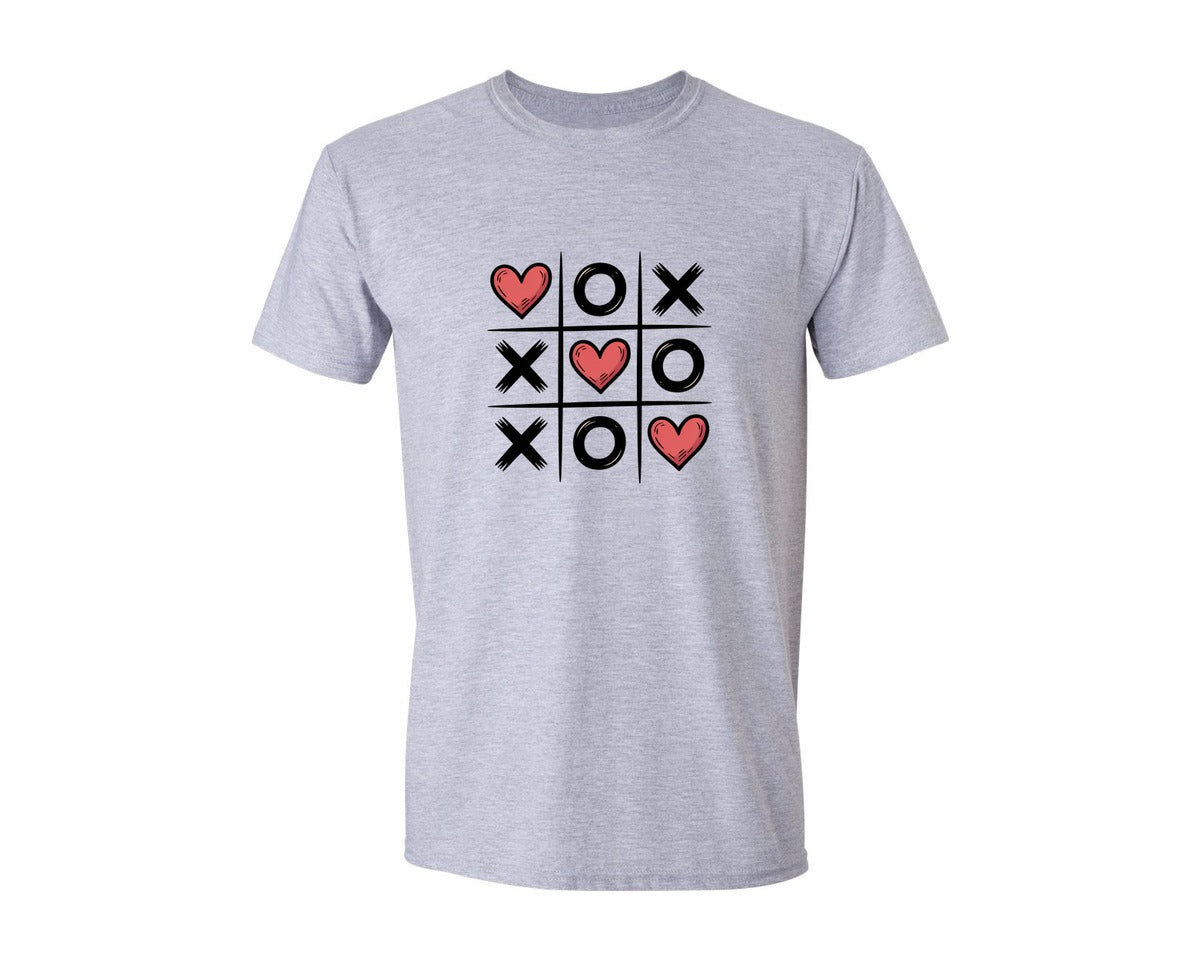 brand:Generic|color:Sports Grey / Athletic Heather|Valentine Tic Tac Toe Heart Game Graphic T-Shirt