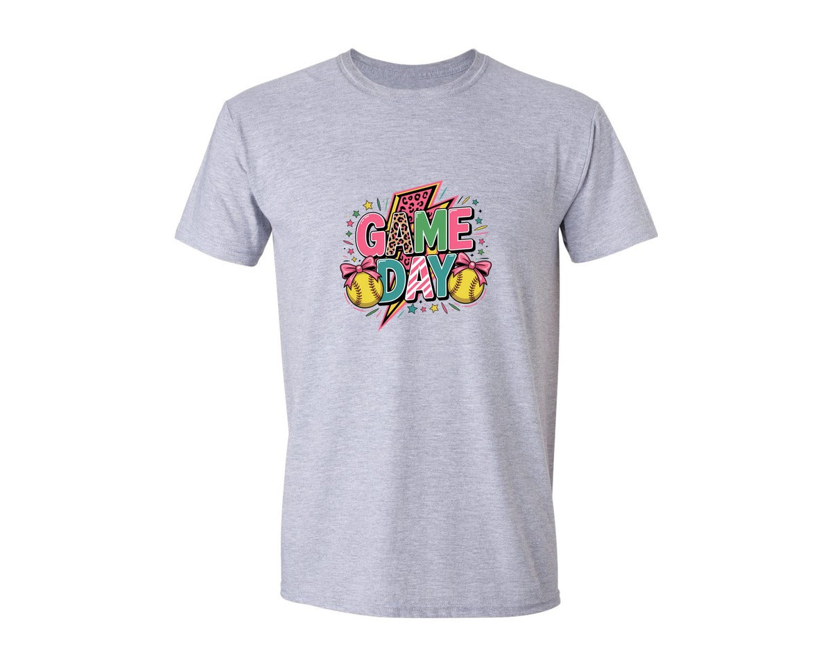 brand:Generic|color:Sports Grey / Athletic Heather|Softball Game Day Preppy Graphic T-Shirt