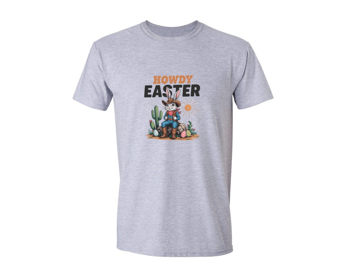 brand:Generic|color:Sports Grey / Athletic Heather|Howdy Easter Western Cowboy Bunny 2 Graphic T-Shirt