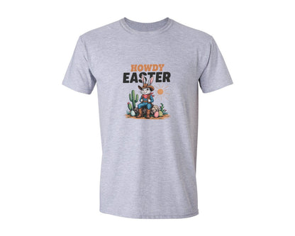 brand:Generic|color:Sports Grey / Athletic Heather|Howdy Easter Western Cowboy Bunny 2 Graphic T-Shirt