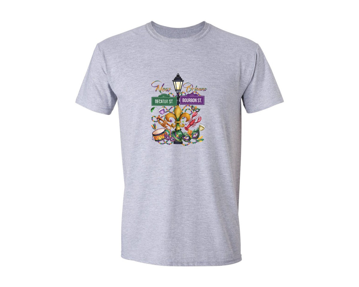 brand:Generic|color:Sports Grey / Athletic Heather|New Orleans Bourbon Decatur Graphic T-Shirt