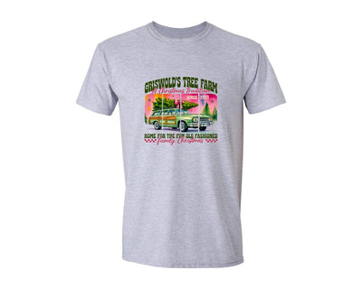 brand:Generic|color:Sports Grey / Athletic Heather|Griswolds Tree Farm Christmas Tree Graphic T-Shirt