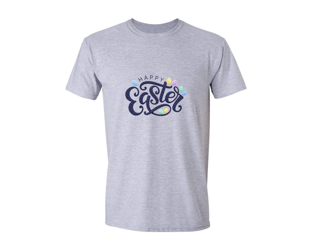brand:Generic|color:Sports Grey / Athletic Heather|Faux Crochet Happy Easter Graphic T-Shirt