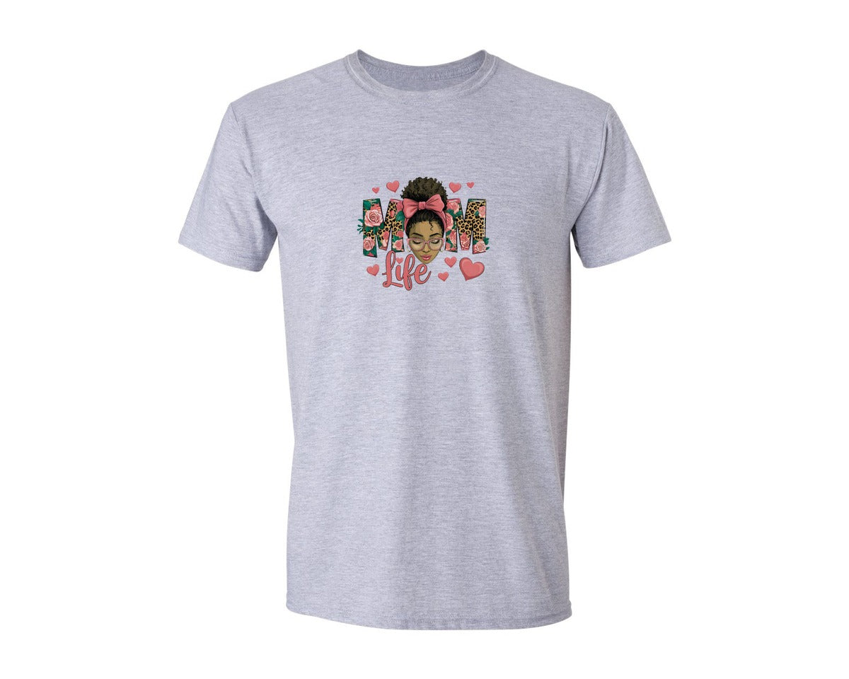 brand:Generic|color:Sports Grey / Athletic Heather|Black Women Leopard Mom Life Graphic T-Shirt