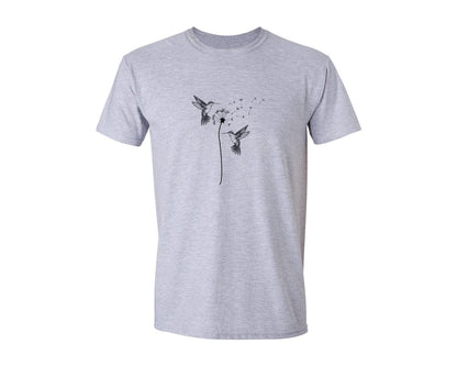 brand:Generic|color:Sports Grey / Athletic Heather|Bird Hummingbird Dandelion Flowers Shirt Graphic T-Shirt