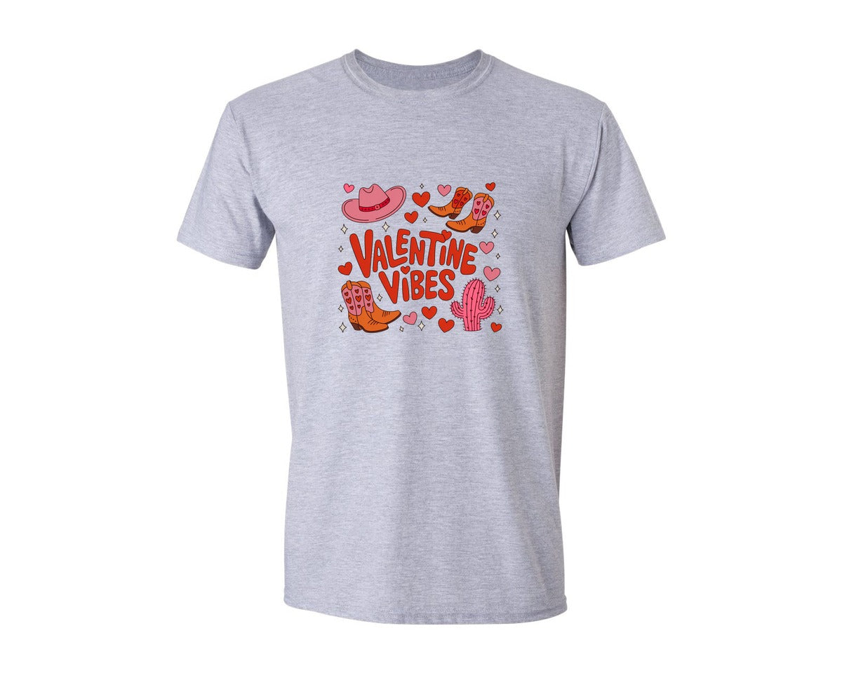 brand:Generic|color:Sports Grey / Athletic Heather|Valentine Vibes Country Girl Graphic T-Shirt