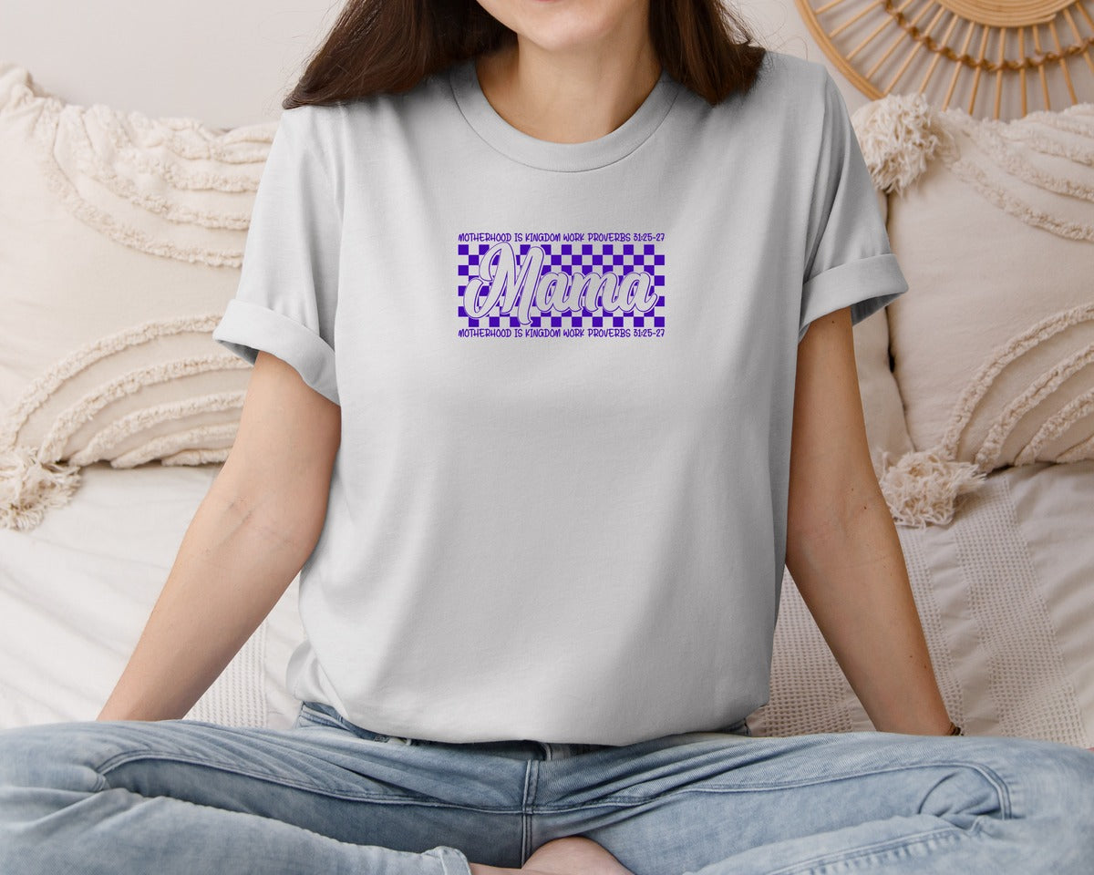 brand:Bella Canvas|color:Sports Grey / Athletic Heather|Christian Mom Checkered Mama Graphic T-Shirt