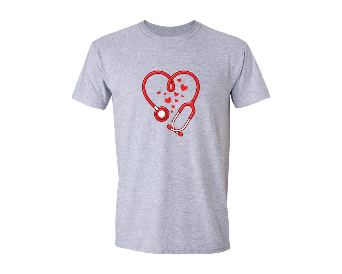 brand:Generic|color:Sports Grey / Athletic Heather|Heart Stethoscope Valentine Graphic T-Shirt
