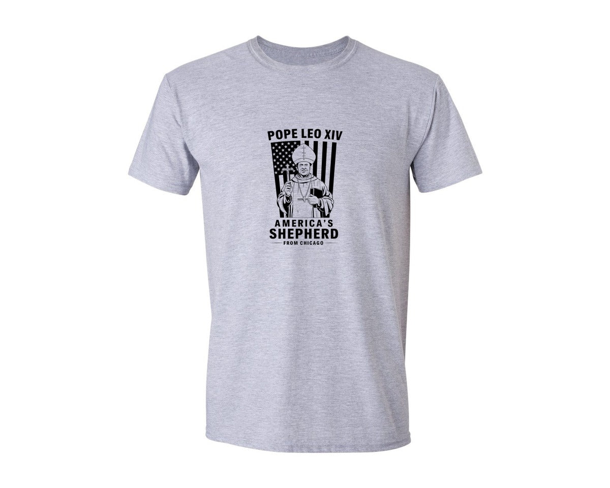brand:Generic|color:Sports Grey / Athletic Heather|American Pope Leo Americas Shepherd Graphic T-Shirt