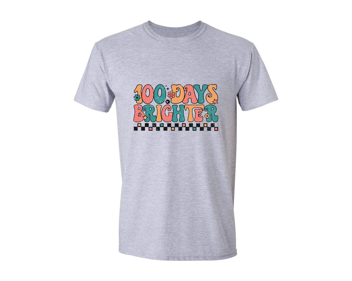 brand:Generic|color:Sports Grey / Athletic Heather|100 Days Brighter Retro 100Th Day Graphic T-Shirt