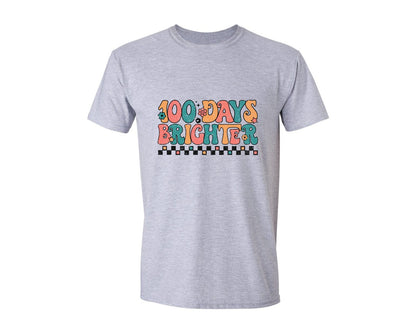 brand:Generic|color:Sports Grey / Athletic Heather|100 Days Brighter Retro 100Th Day Graphic T-Shirt
