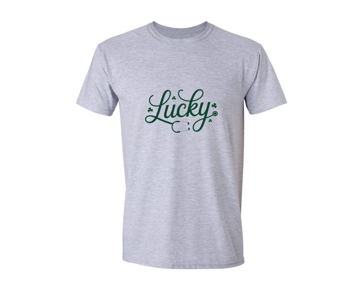brand:Generic|color:Sports Grey / Athletic Heather|Nurse St Patricks Day Lucky Nurse Graphic T-Shirt