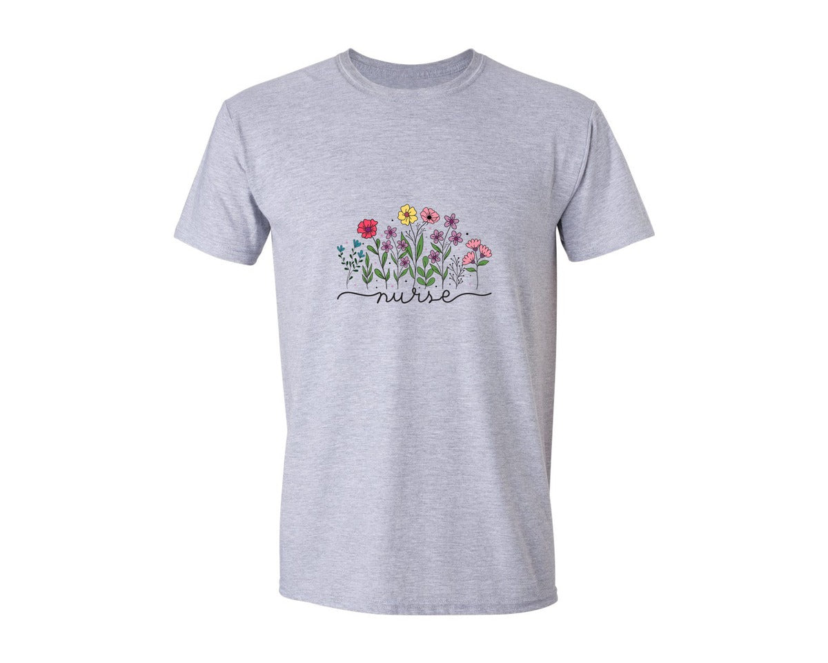 brand:Generic|color:Sports Grey / Athletic Heather|Nurse Flower Nurse Boho Floral Graphic T-Shirt
