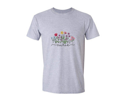 brand:Generic|color:Sports Grey / Athletic Heather|Nurse Flower Nurse Boho Floral Graphic T-Shirt