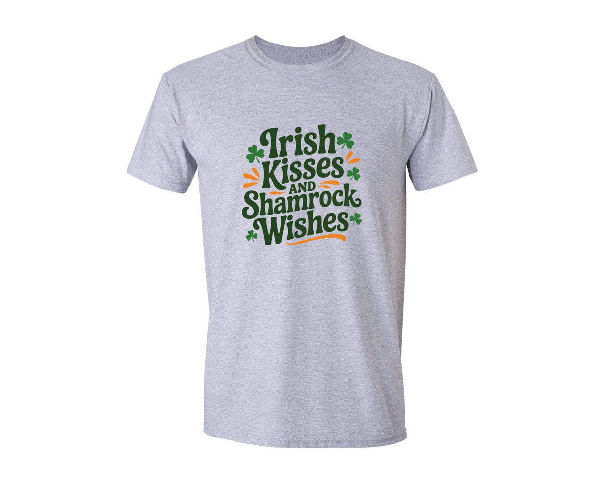 brand:Generic|color:Sports Grey / Athletic Heather|Irish Kisses And Shamrock Wishes 19 Graphic T-Shirt