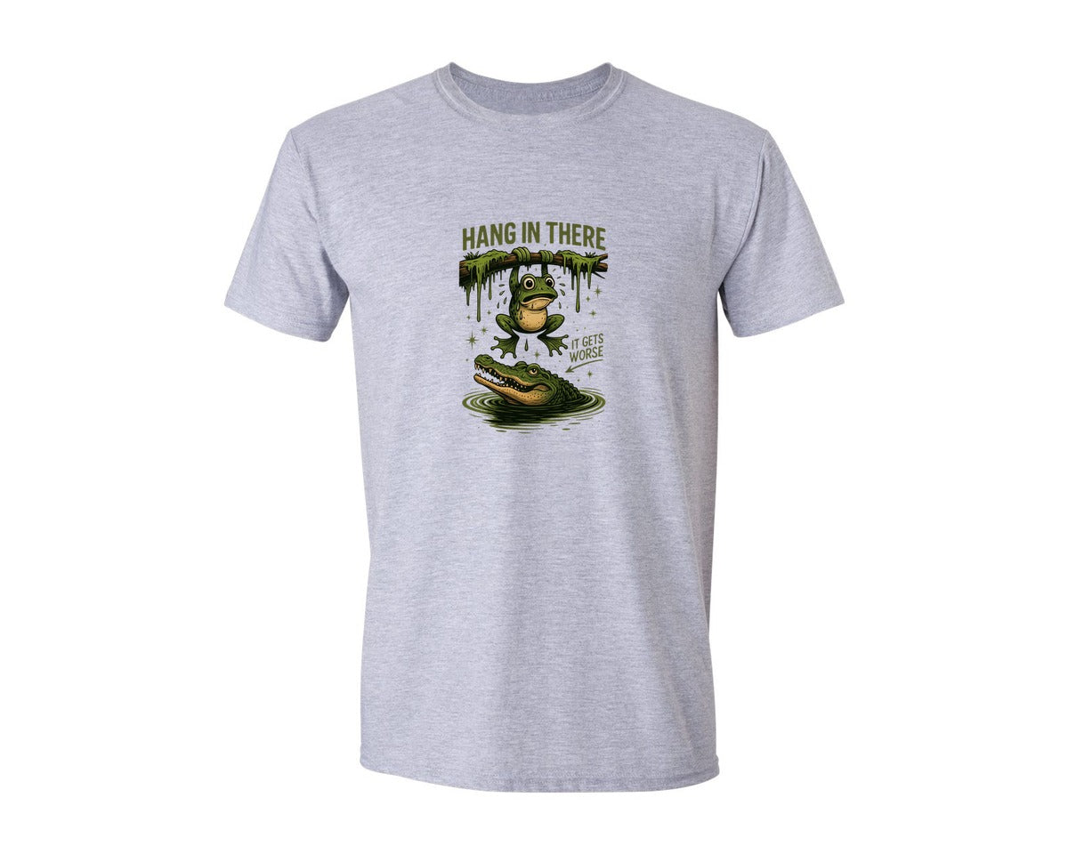 brand:Generic|color:Sports Grey / Athletic Heather|Retro Humor Frog With Gator Joke Graphic T-Shirt