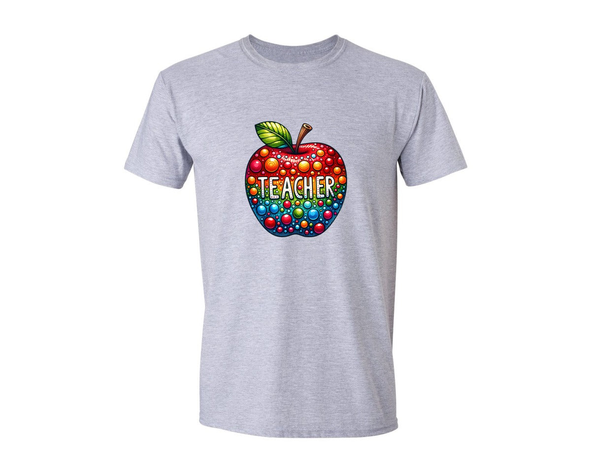 brand:Generic|color:Sports Grey / Athletic Heather|School Teacher Colorful Apple Graphic T-Shirt