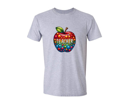 brand:Generic|color:Sports Grey / Athletic Heather|School Teacher Colorful Apple Graphic T-Shirt