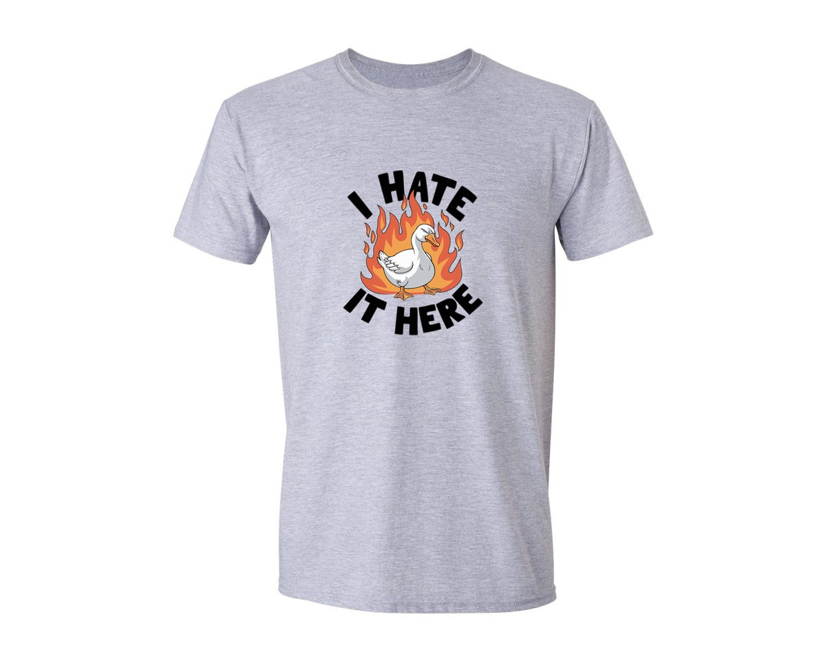 brand:Generic|color:Sports Grey / Athletic Heather|I Hate It Here Funny Goose Fire Graphic T-Shirt