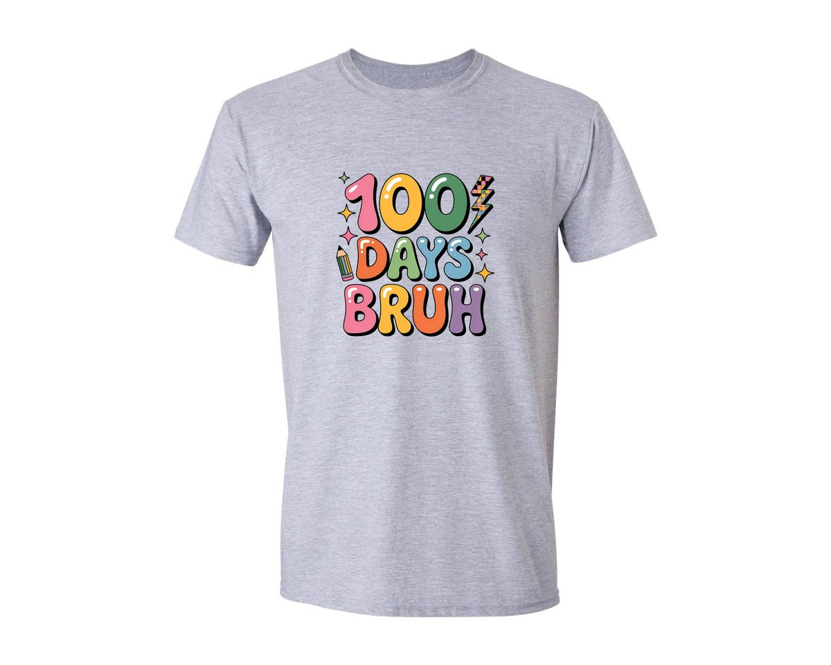 brand:Generic|color:Sports Grey / Athletic Heather|Rainbow 100 Days Bruh Graphic T-Shirt