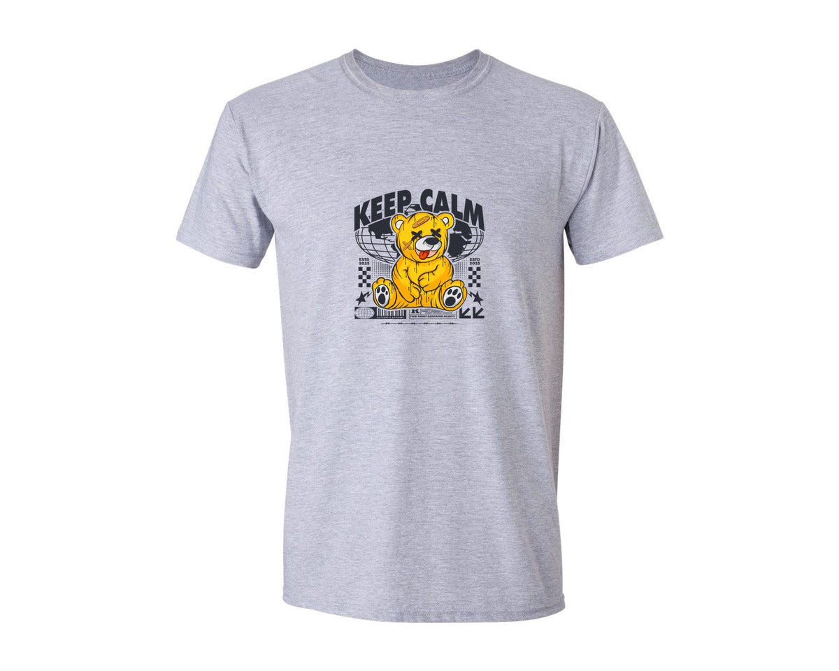 brand:Generic|color:Sports Grey / Athletic Heather|Bear Illustration Graffiti Urban Design Graphic T-Shirt