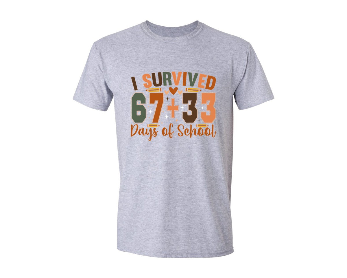 brand:Generic|color:Sports Grey / Athletic Heather|I Survived 100 Days Of School 6733 Graphic T-Shirt