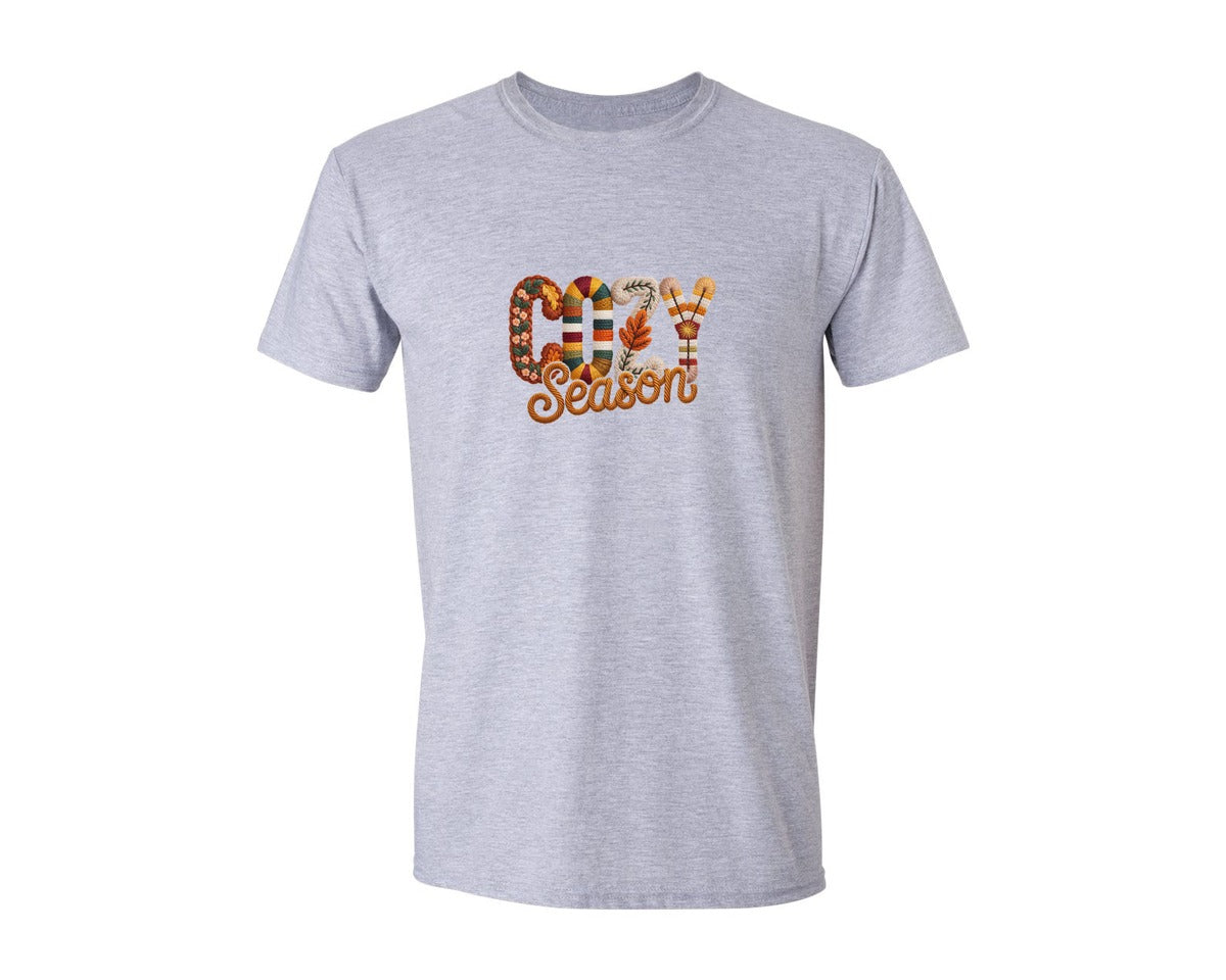 brand:Generic|color:Sports Grey / Athletic Heather|Preppy Cozy Season Faux Yarn Thankful Graphic T-Shirt