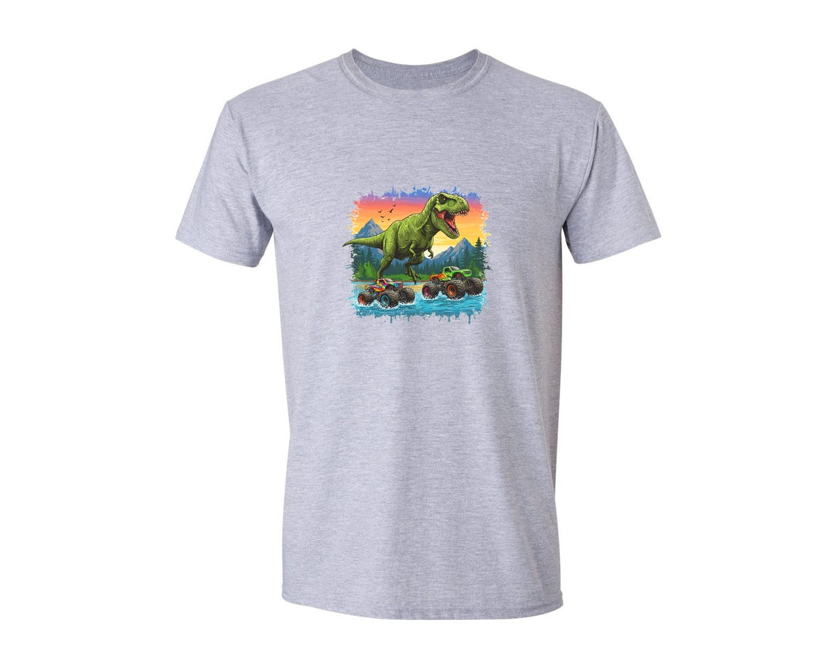 brand:Generic|color:Sports Grey / Athletic Heather|Dinosaur Monster Truck T Rex Graphic T-Shirt