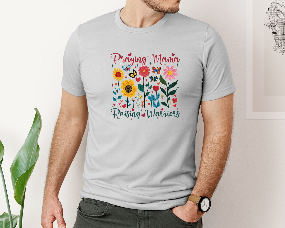 brand:Bella Canvas|color:Sports Grey / Athletic Heather|Praying Mama Raising Warriors Boho Graphic T-Shirt