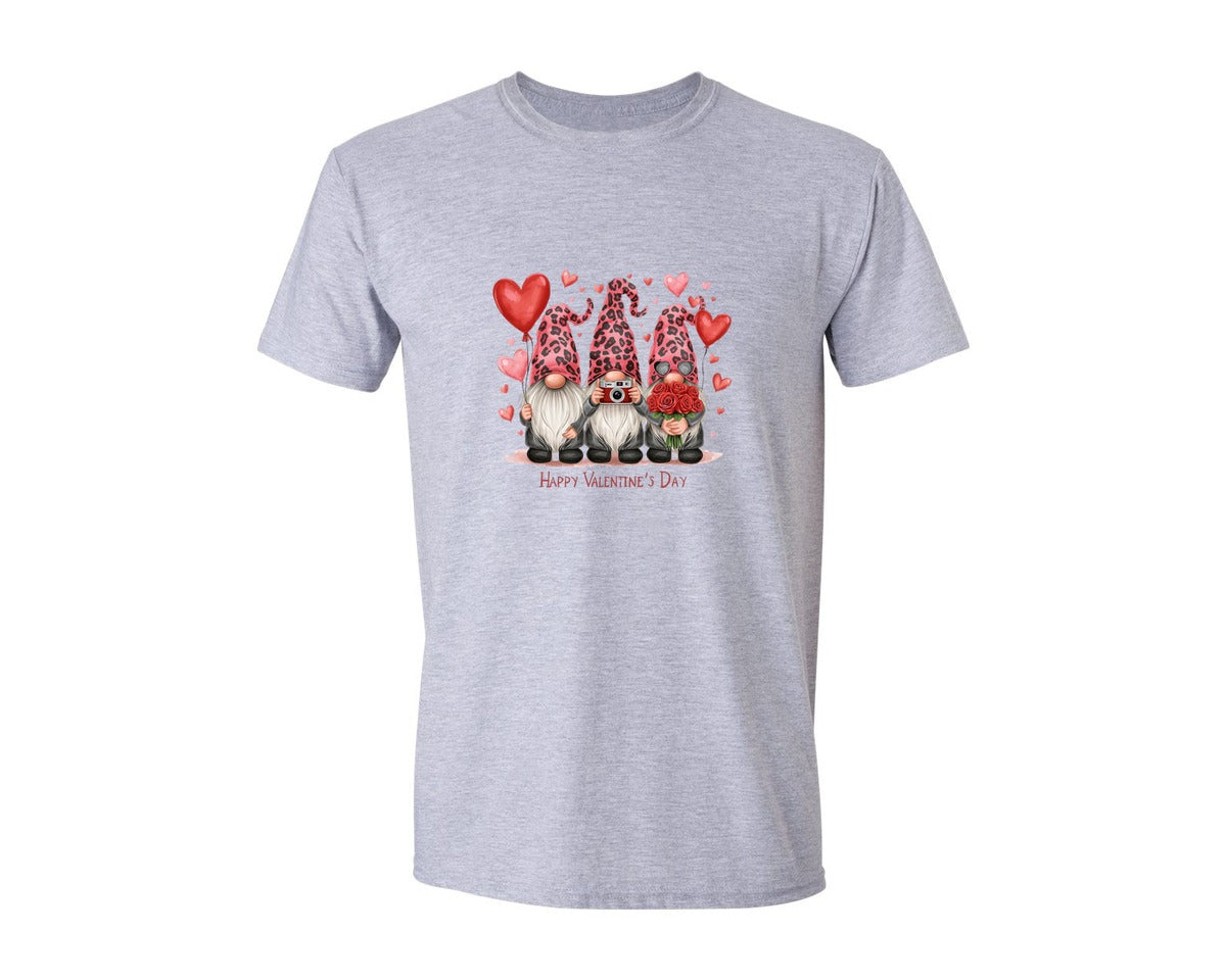brand:Generic|color:Sports Grey / Athletic Heather|Happy Valentines Day Three Gnomes Graphic T-Shirt